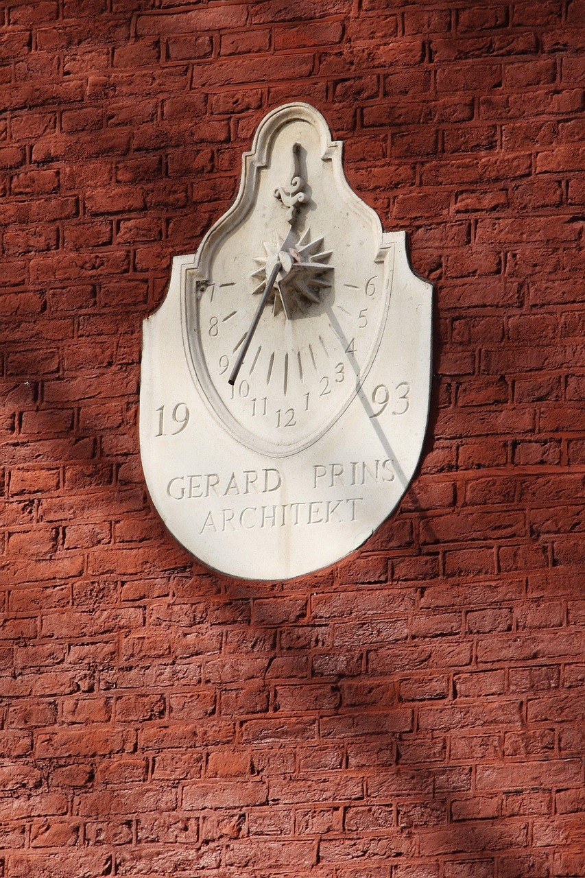 ancient, architecture, building, clock, device, dial, historical, hour, measurement, minute, number, object, nature, red, solar, sun, sundial, sunlight, time, wall