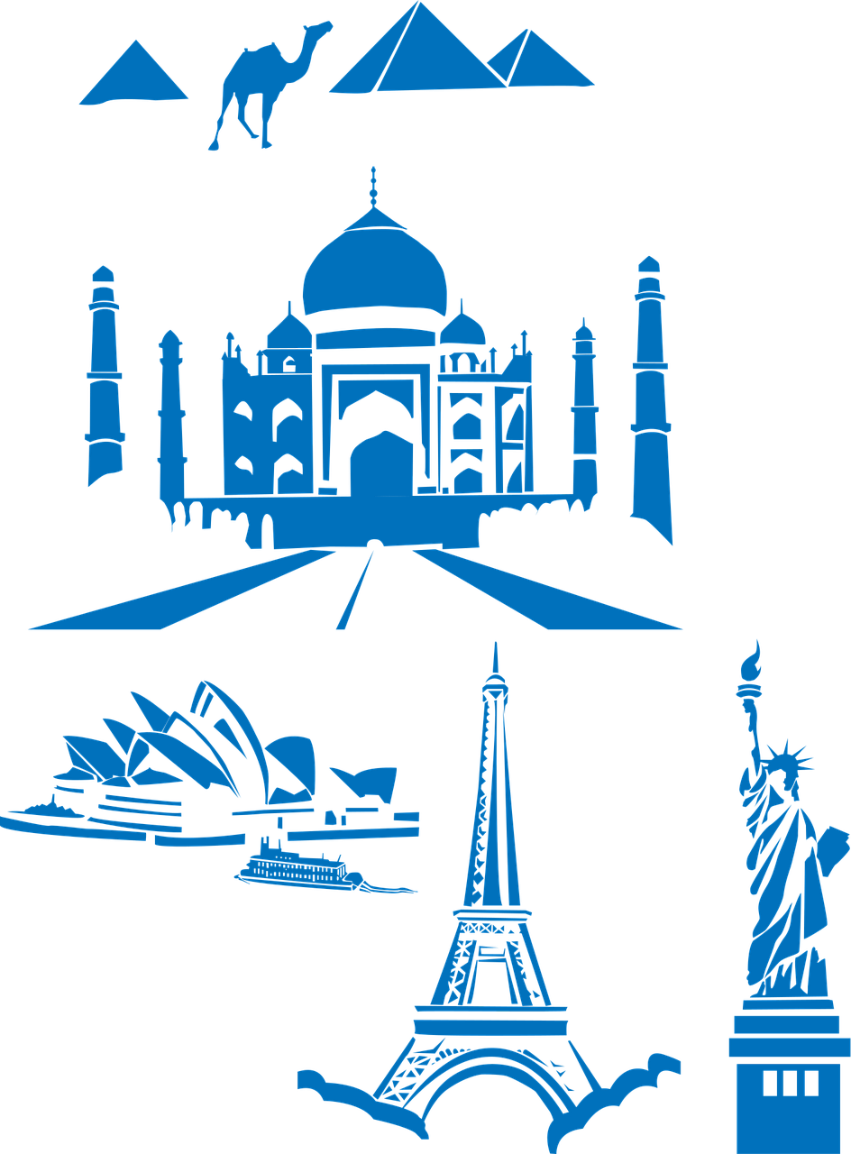 maailman, maamerkit, taj mahal, intia, eiffel, torni, pariisi, sydneyn oopperatalo, vapaudenpatsas, pyramidit, egypti, arkkitehtuuri, perintöä, monumentti, turisti, määränpää, unesco, historiallinen, luonnos, sydney