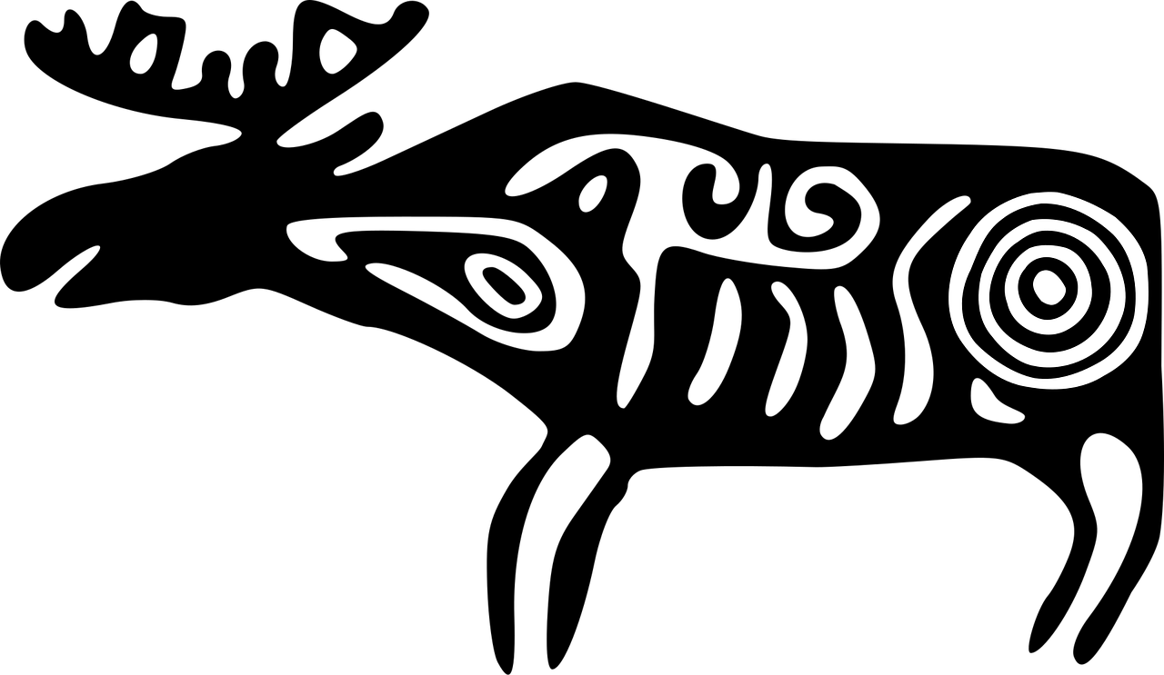 geyik, hayvan, boynuzlar, desenler, doğa, girdaplar, soyut, siluet, vahşi, yaban hayatı
