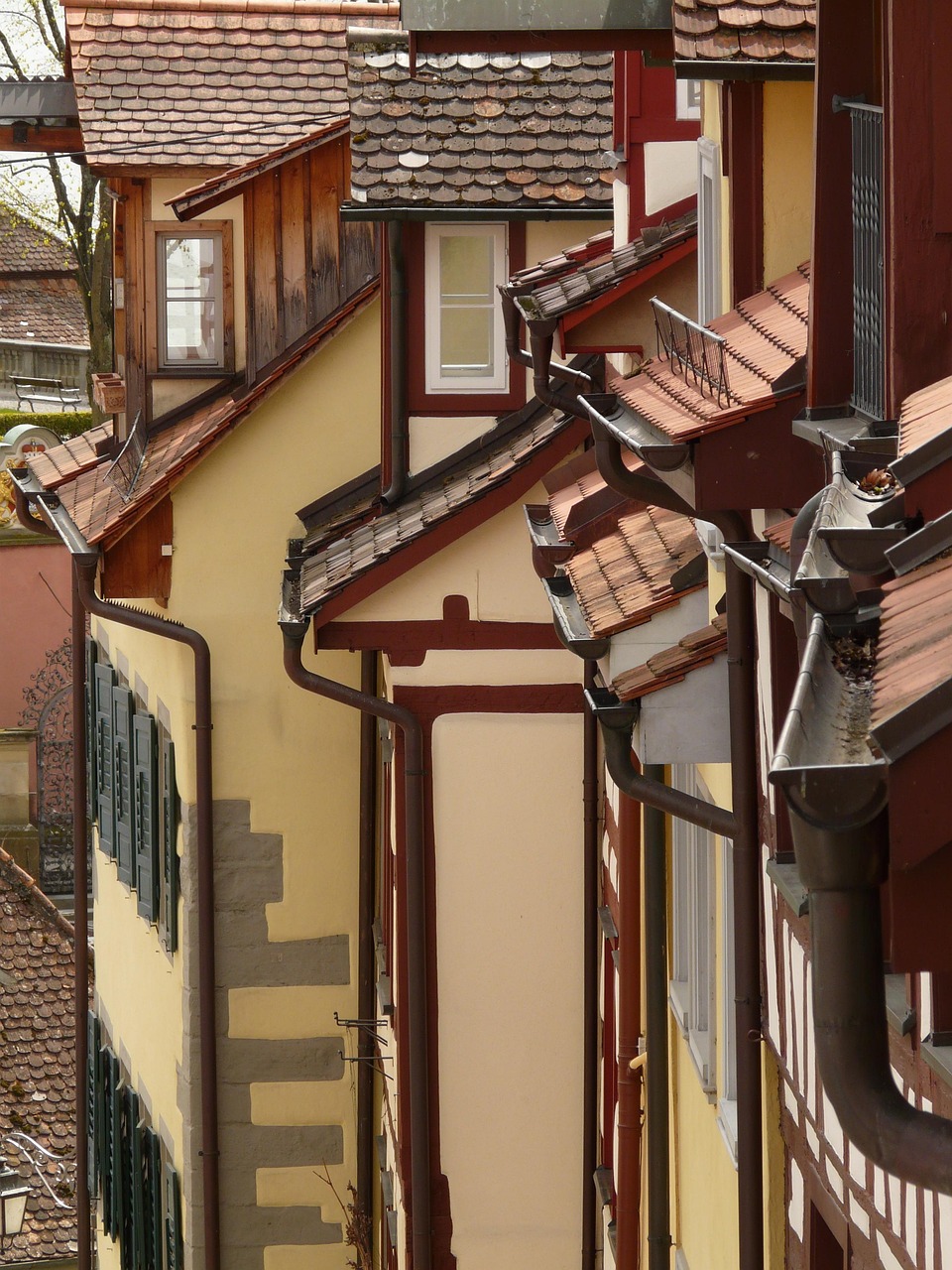 domy, dachy, szczyt, fasady, budynek, miasto, architektura, pierwszy, rynny, meersburg, jezioro bodeńskie, panele dachowe, zamieszkać, kwadrat, zagnieżdżone