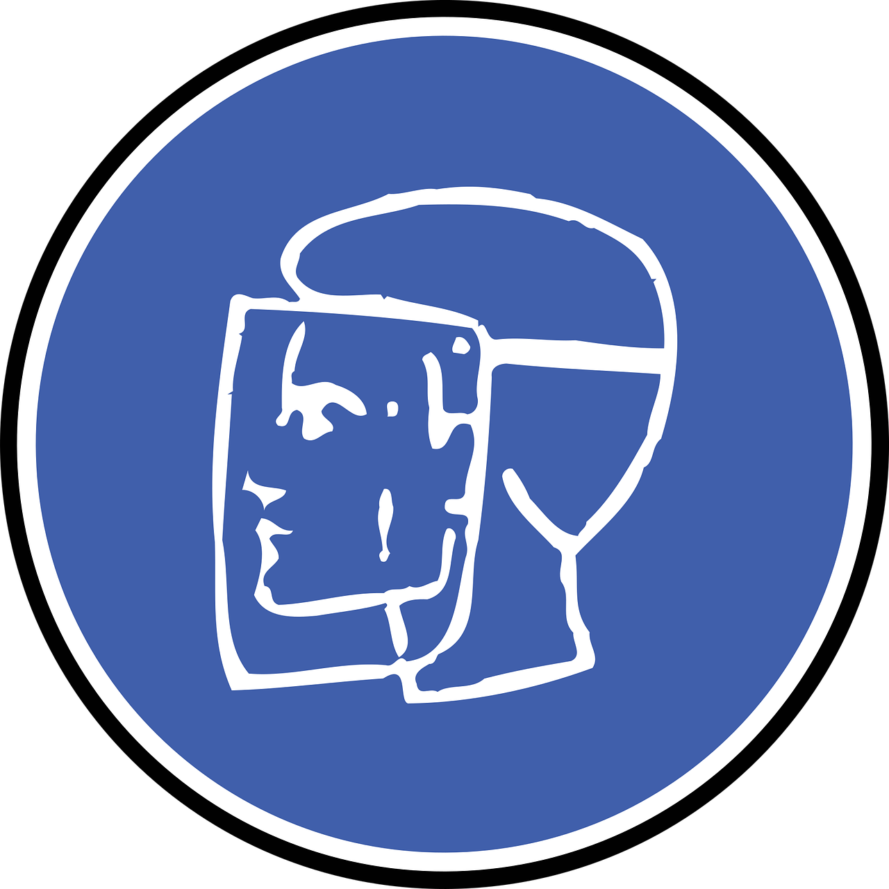 gesichtsschutz, sicherheit, arbeit, unterzeichnen, symbol, blau sicherheit
