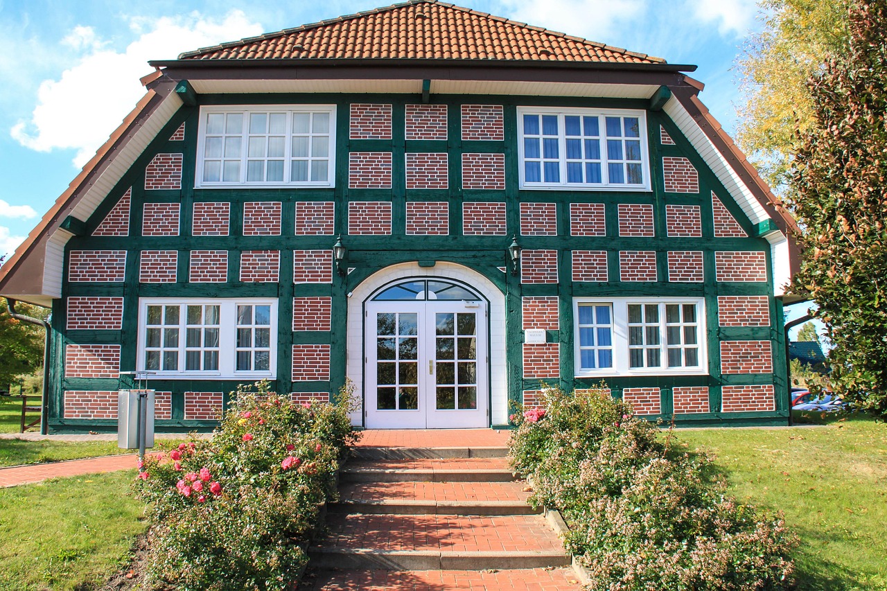 half-timbered house, house, truss, building, manor