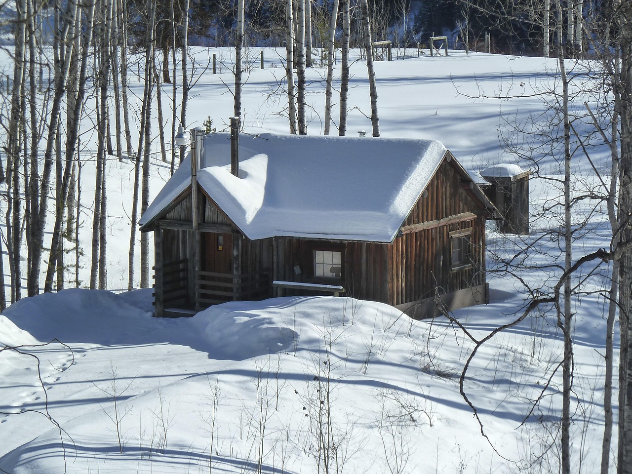 winter, seizoen, sneeuw, koud, oude cabin, gebouw, log cabin, landelijke stijl, mijlpaal, landschap, houten, gebouwen, natuur, buiten, land, platteland, oud blauw