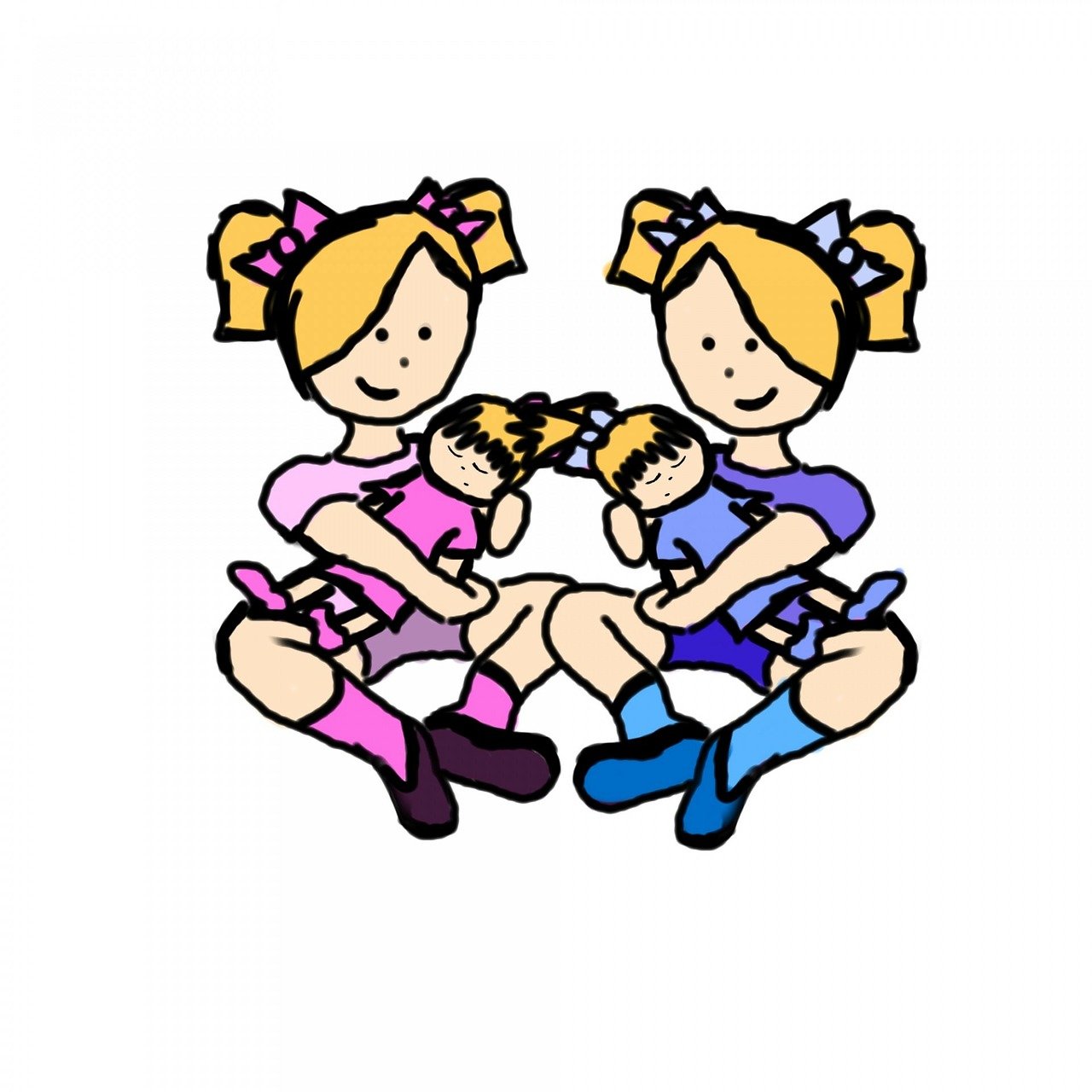 mädchen, zwillinge, eineiige zwillinge, spielen, kind, kinder, kleinkinder, puppen, babys, blondinen