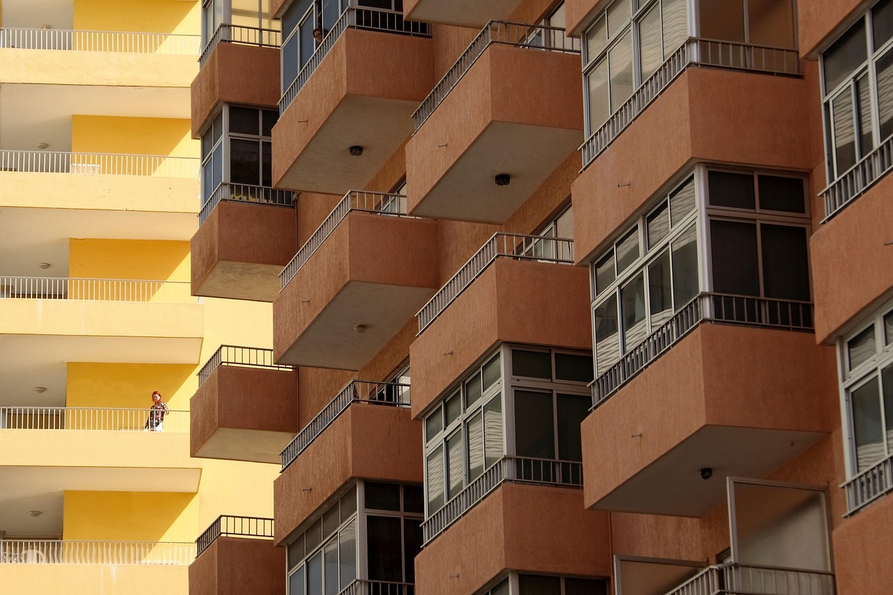 hôtel, gratte-ciel, balcon, vacances, complexe de vacances, grattes ciels, béton, architecture