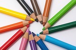 Colored pencils colour pencils star-shaped color circle writing implement drawing device multicoloured coloured mine painted wood different colored pointed tips on write draw sketch graphic design aperture flat design