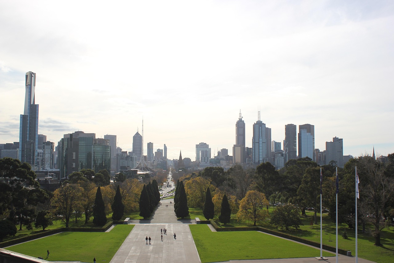 stad, natuur, skyline, boulevard, groen, bossen, bomen, gazons, gras, melbourne, australië