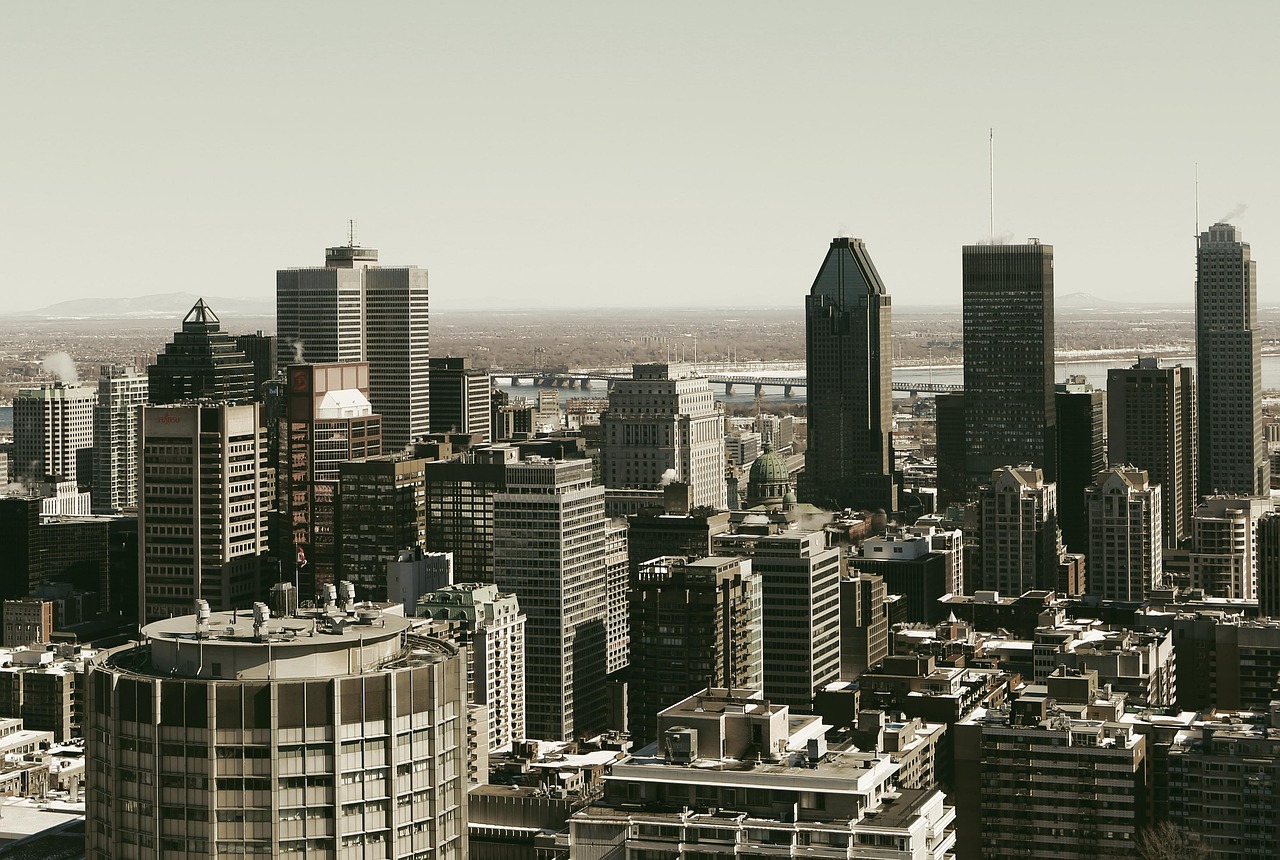 montreal, skyline, by, skyskrabere, høje stiger, arkitektur, bybillede, bygninger, metropol, forretning, hovedstadsområdet, amerika, kontorer, centrum, tårne, hustage, udsigt