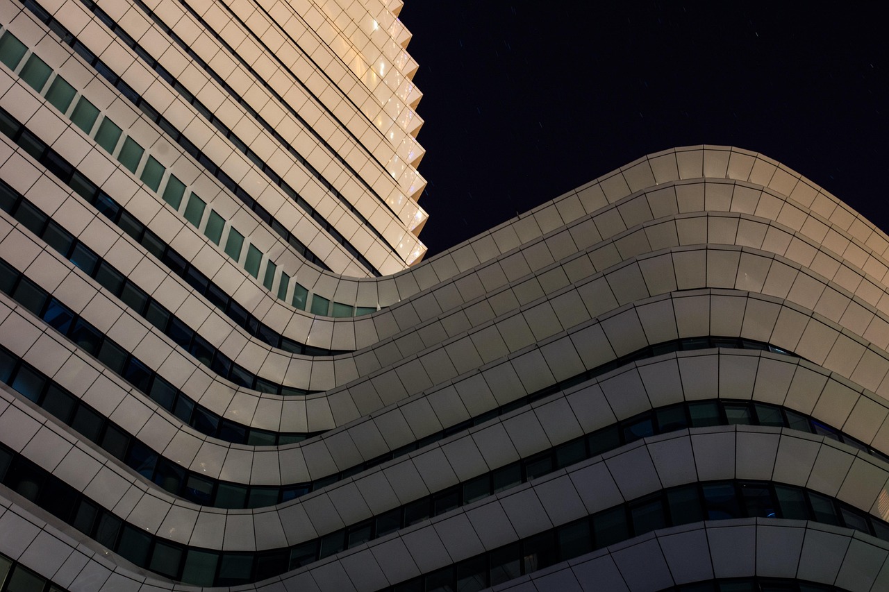 budova, architektúra, moderné, panoráma mesta, súčasný, dizajn, okná, perspektíva, strojárstvo, okrúhly, mávať, súčasná architektúra, moderná architektúra