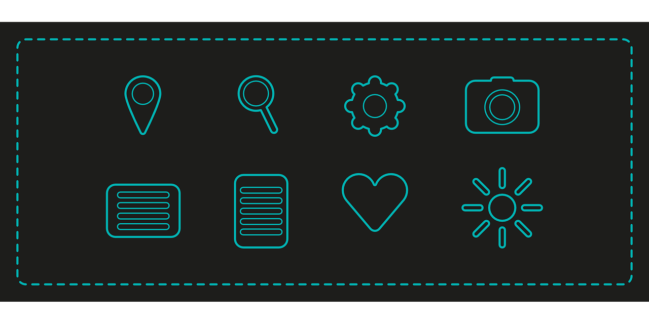 icons, nature, vector, icon, lens, heart, illustration, dish, flat, design, graphics, stylized, signs, sign, blue, black, photo, photography, machine, sun, gear, art, useful, package, collection