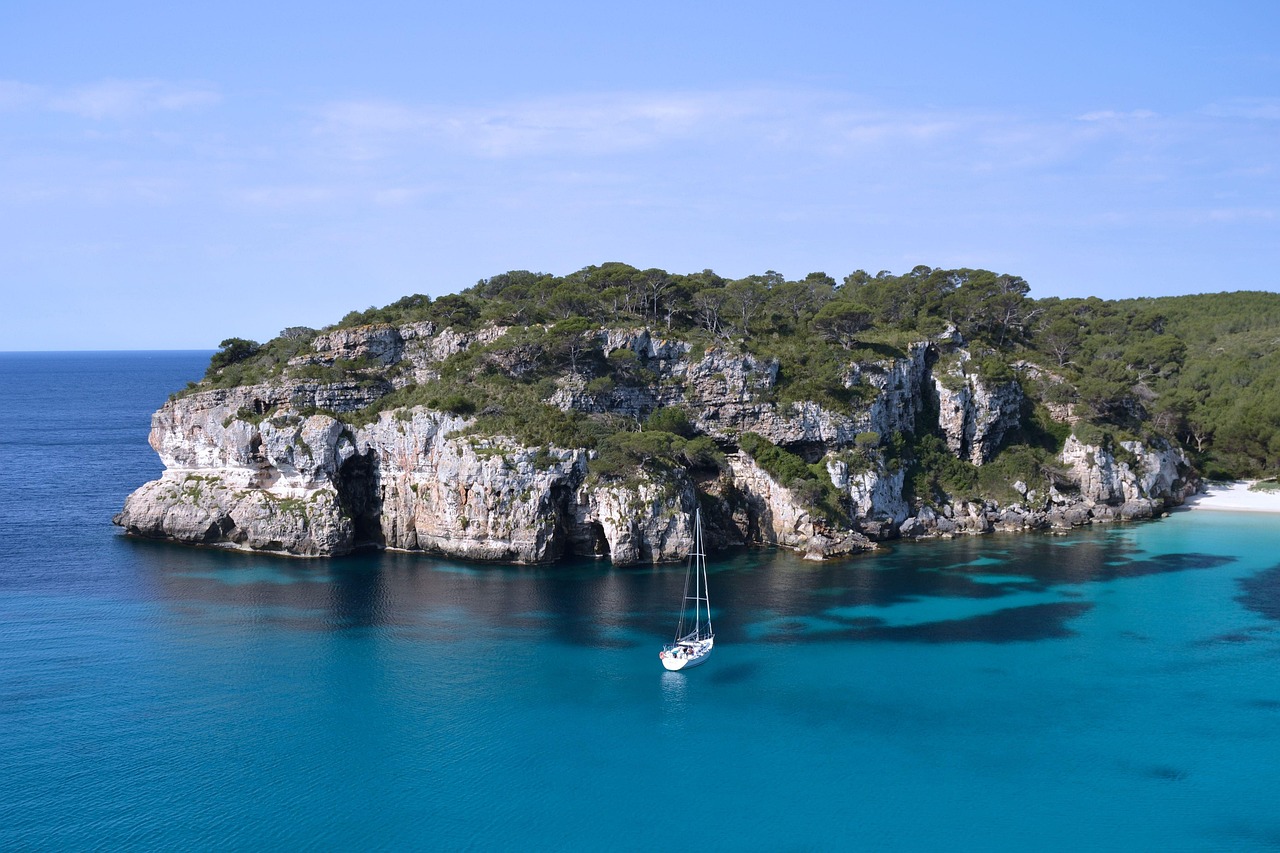 mallorca, beach, cala, sea, sailing boat, calm sea, nature, summer, peaceful