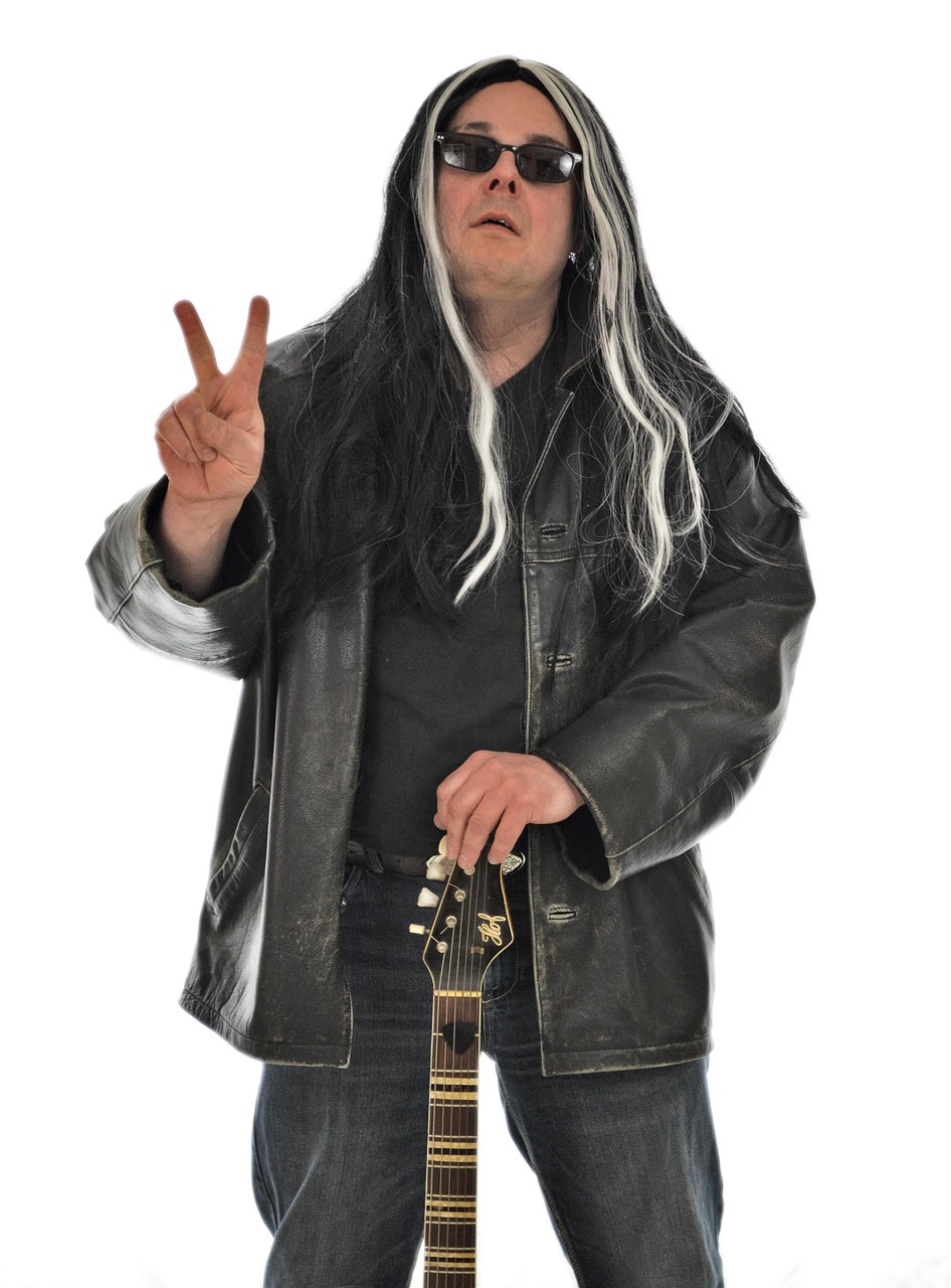 gwiazda rocka, zwycięstwo, pokój, e-gitara, gitara, włosy, facet, muzyk, taśma, kaplica, instrument, muzyka, zabawa, uderzyć, impreza, ludzie, poza, humoru, komediowy, komedia