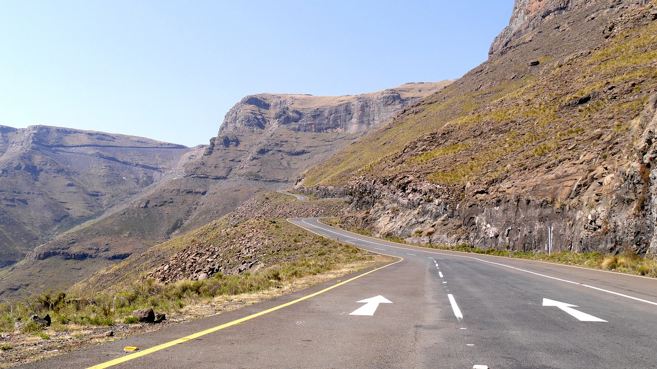lesotho, berglandschaft, pass, bergstraße