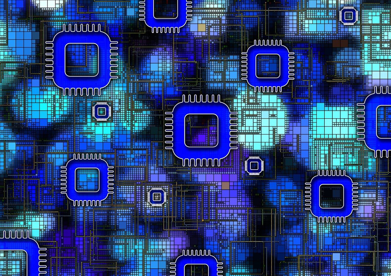 hintergrund, bokeh, quadrat, kreis, rund, eckig, form, abstrakt, punkte, lichtreflex, reflex, blau, verbindung, schablone, platine, leiterbahn
