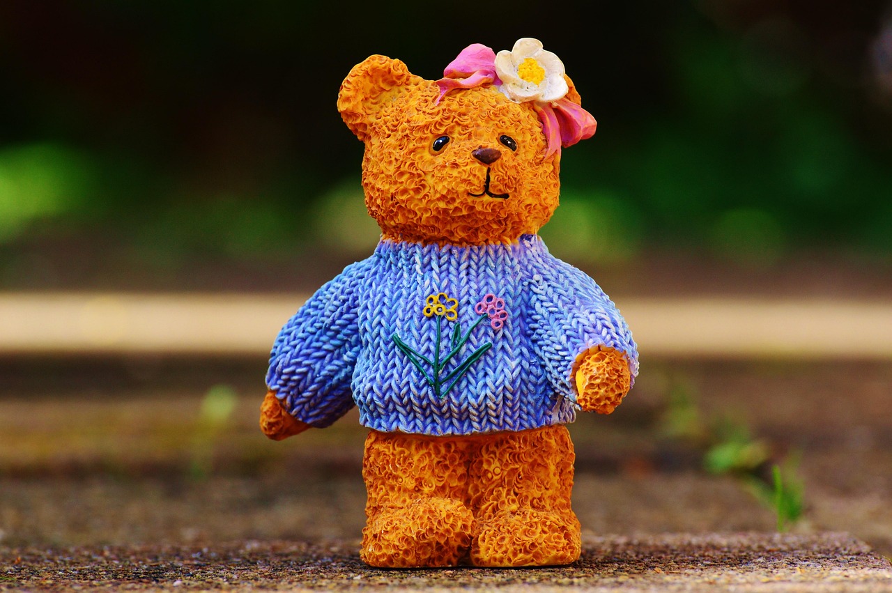 little bear, artificial stone, cute, knitted sweater, knitted, funny, figure, fun, teddy, bear