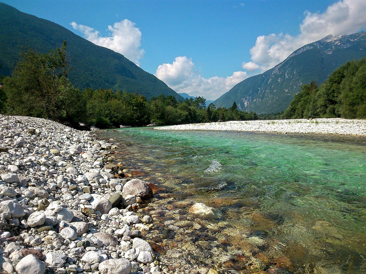 river, natur, water, environment, outdoor, soča, slovenia, mountains, stones, beach, summer, holidays, nature, landscape, view
