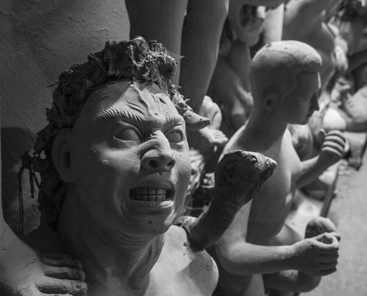 idol making, mahishashur, kumartuli, durga puja, ashur, statues, sculpture, clay modelling, model, clay, decoration, culture, figure, handmade, statuette, expression, gray culture, durga puja, durga puja, durga puja, durga puja, durga puja