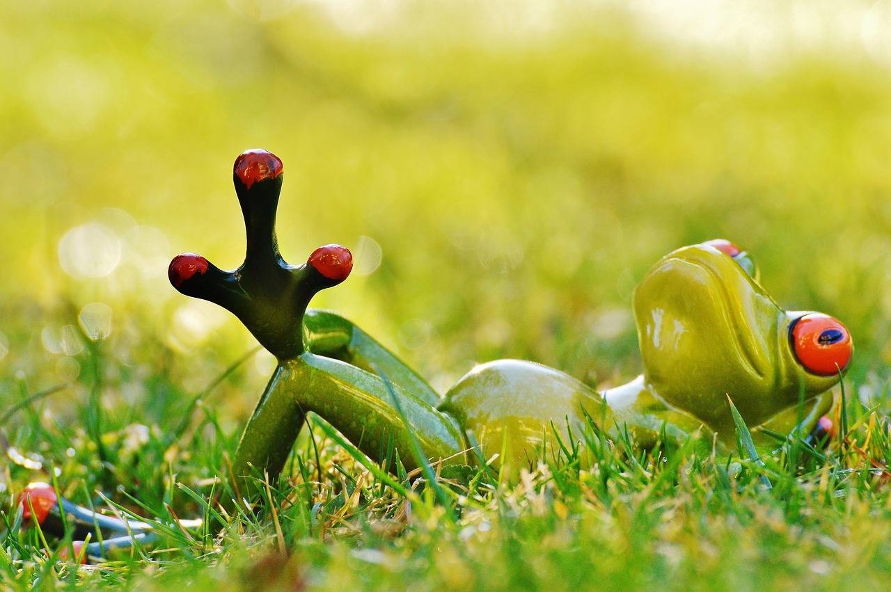 frog, meadow, relaxed, relaxation, figure, animal, green, cute, nature, fun, funny, decoration, artificial stone