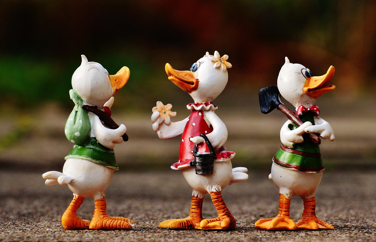 ducks, fun, group, cute, artificial stone, figure, plumage, beak, poultry