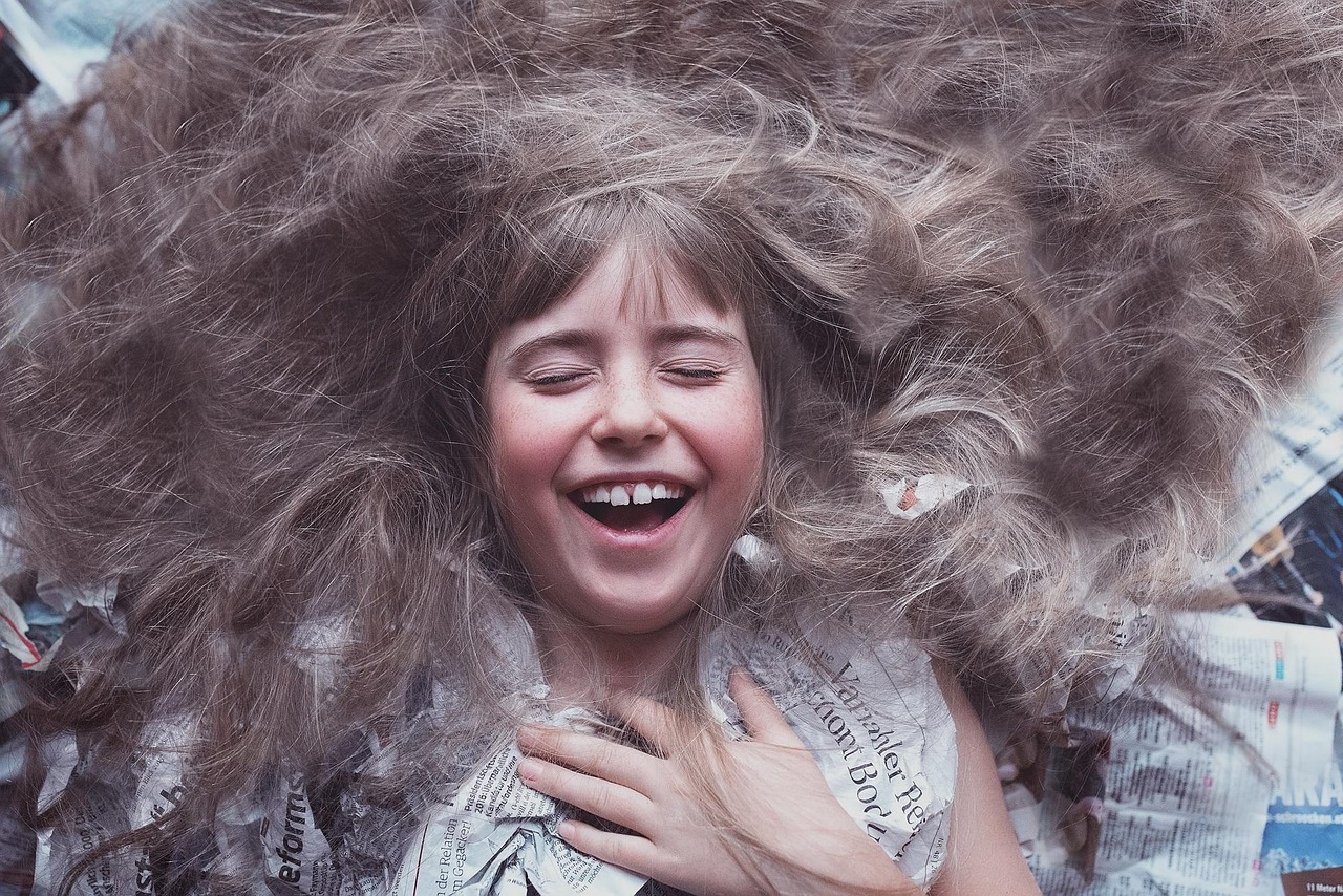 persoon, menselijk, vrouwelijk, gezicht, haar, lachen, portret, close-up