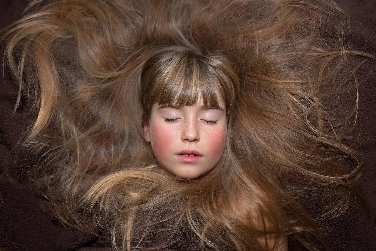 persoon, menselijk, vrouwelijk, meisje, gezicht, haar, gesloten ogen, portret, close-up