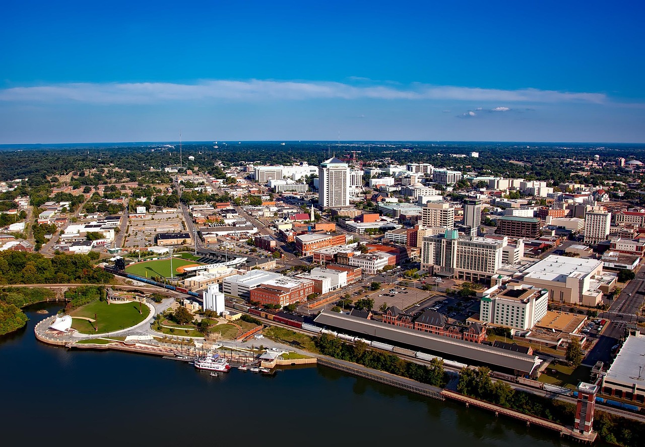montgomery, alabama, nature, city, cities, urban, aerial view, cityscape, sky, clouds, hdr, river, waterfront