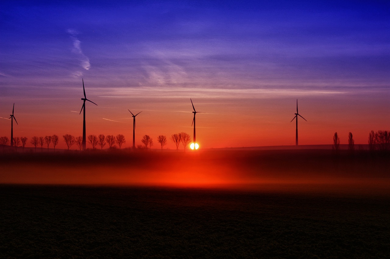 sonnenaufgang, windräder, stimmung, natur, morgenhimmel, landschaft, morgenrot