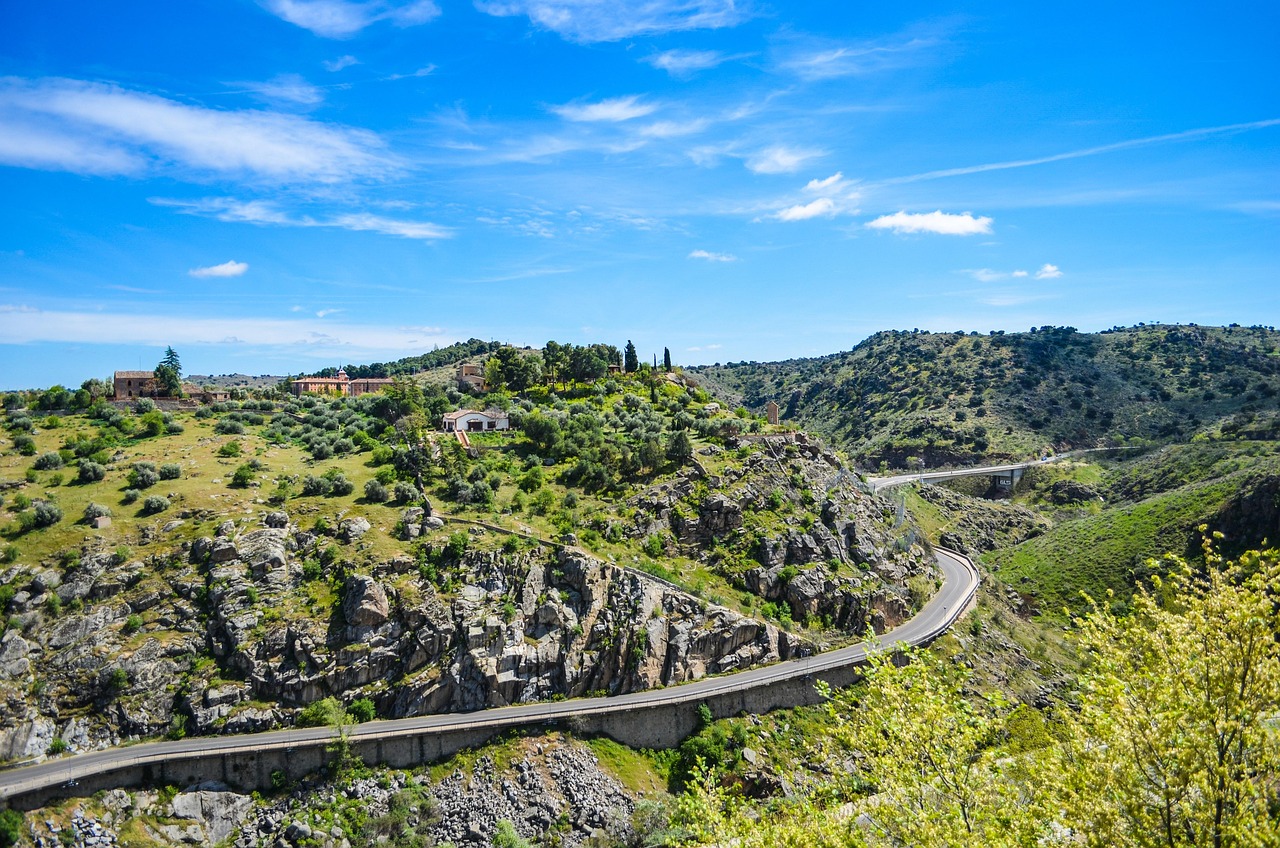 strasse, bergstrasse, toledo, spanien, bergstraße, straße, hügel, natur, sommer, madrid, landschaft, himmel, blau, weite