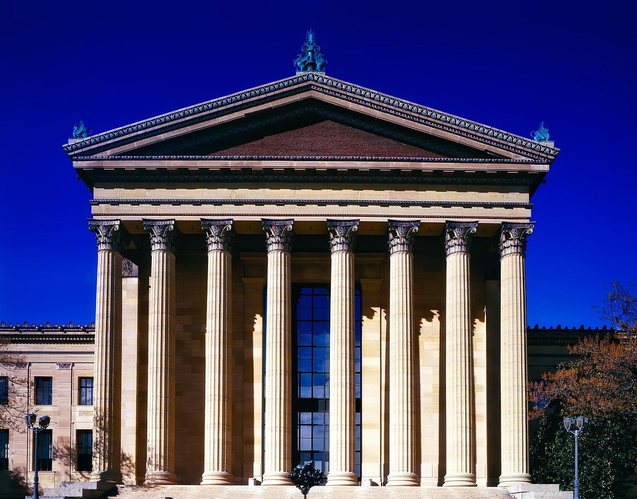 philadelphia, pennsylvania, város, városok, városi, művészeti múzeum, tájékozódási pont, történelmi, idegenforgalom, látnivalók, oszlopok, elülső, bejárat, belváros, hdr