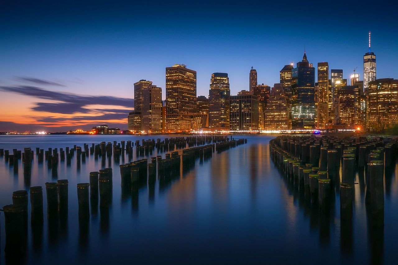 américa do norte, américa, estados unidos, nós, natureza, eua, nova york, cidade de nova york, novo, iorque, cidade, manhattan, brooklyn, noite, pôr do sol, exposição longa, reflexão, hudson, mundo, troca, centro, unido, estados, cidade azul, mundo azul, azul pôr do sol, notícias azuis, azul noite, azul novo