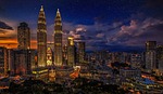 Kuala lumpur petronas twin towers cityscape city lights skyscrapers skyline buildings urban urban landscape metro twins malaysia sky bridge architecture modern city night night sky