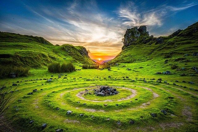Stone circles mystery cult concentric history ancient grass landscape prehistoric nature scotland