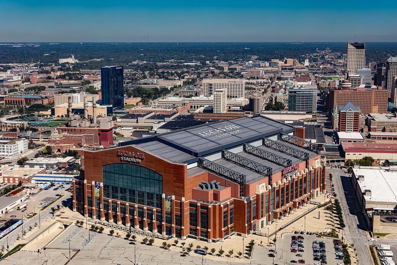 indianapolis, indiana, città, urbano, paesaggio urbano, orizzonte, centro, edifici, grattacieli, architettura, vista aerea, hdr, lucas oil stadium, nfl, calcio, gli sport, punto di riferimento