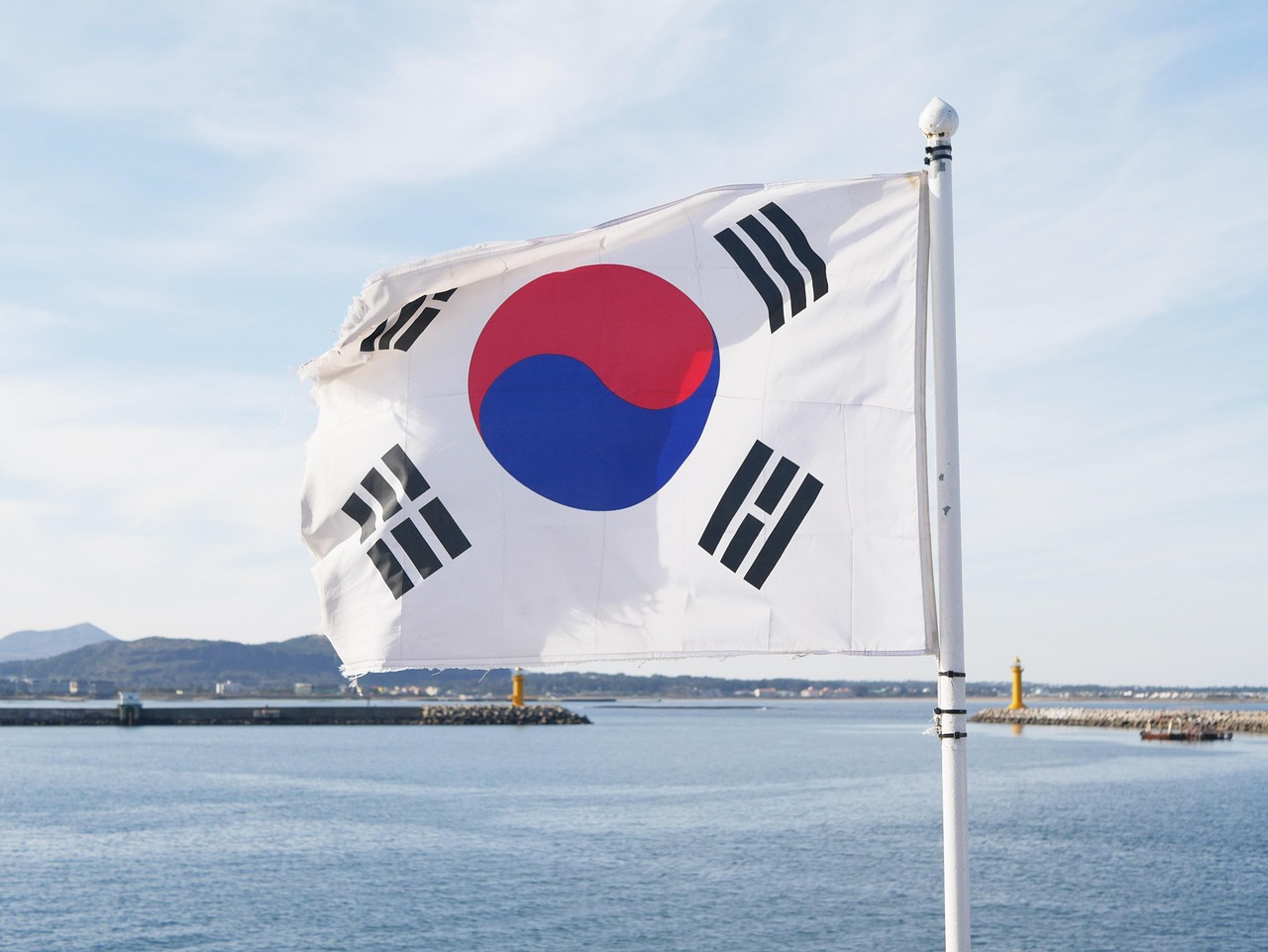 korean flag, republic of korea, korea, flag, jeju island, udo island, nature, ocean, wind