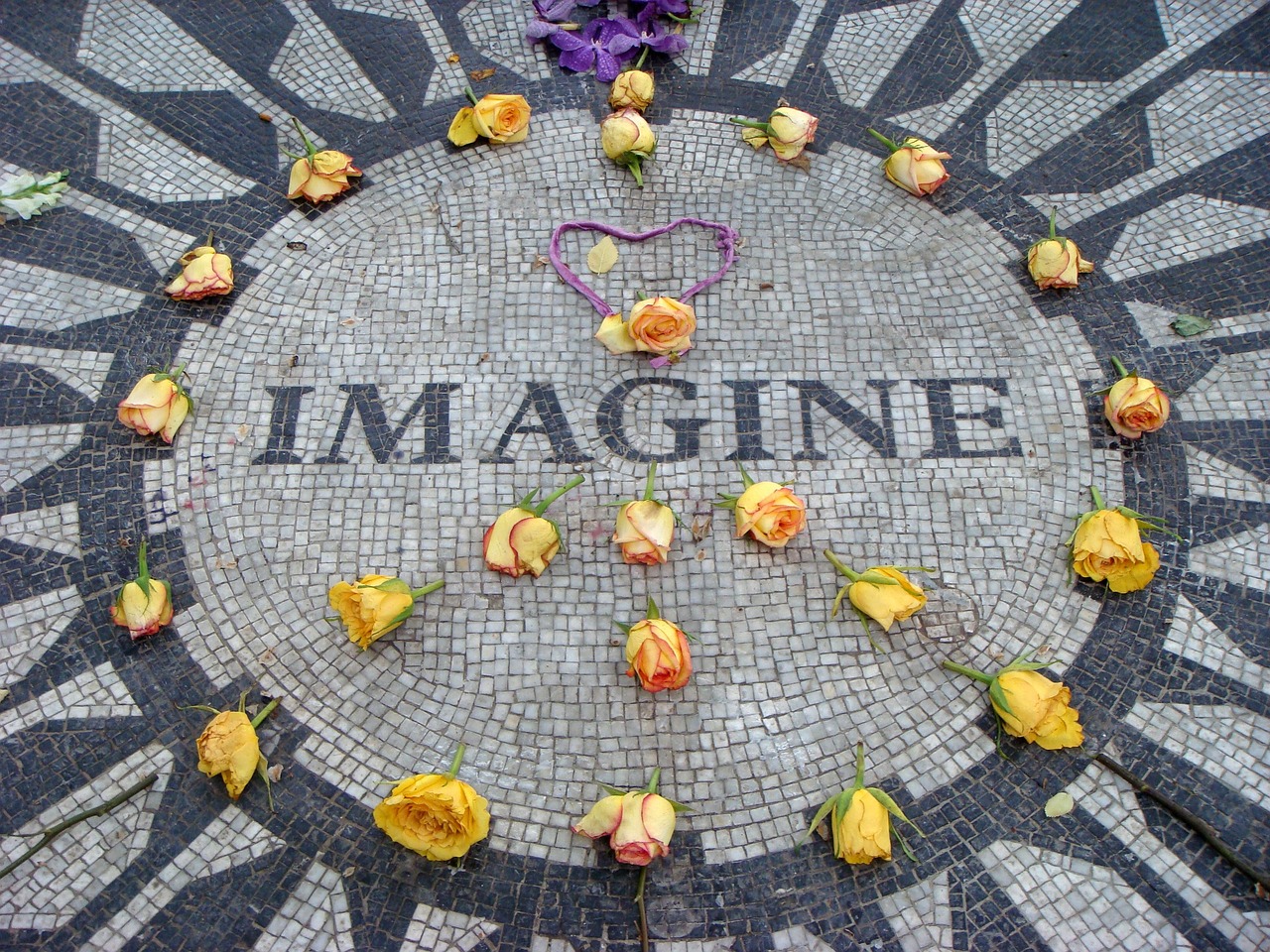imaginer, john lennon, la ville de new york, central park, les beatles, champs de fraises, symbole, paix, mémorial, mosaïque, nyc, manhattan