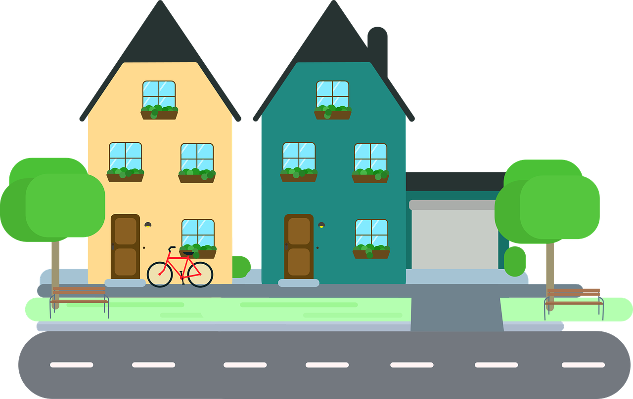 house, apartment, building, residential house, architecture, family house, road, windows, house facade, comfortable, town, subdivision, street view, property, garage, bicycle, neighborhood, digital art, house, house, house, house, house, road, road, road, road, neighborhood