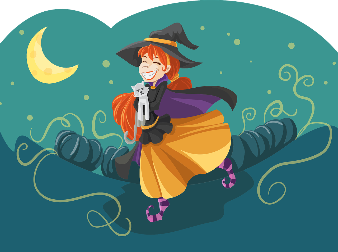 cat, witch, comic characters, animal, halloween, happy, pet, spooky, cartoon
