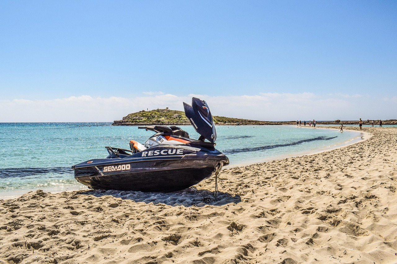 jet ski, rescue, sea, safety, beach, emergency, protection, nissi beach, ayia napa, nature, cyprus, blue emergency, blue safety