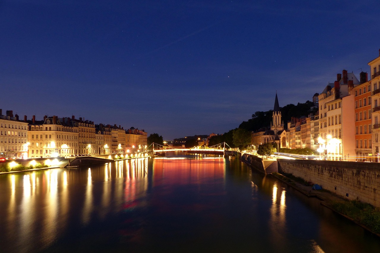 lyon, saint-georges, saone, aube, nuit, calme, reflets, lumières, architecture, pont, lyon, lyon, lyon, lyon, lyon