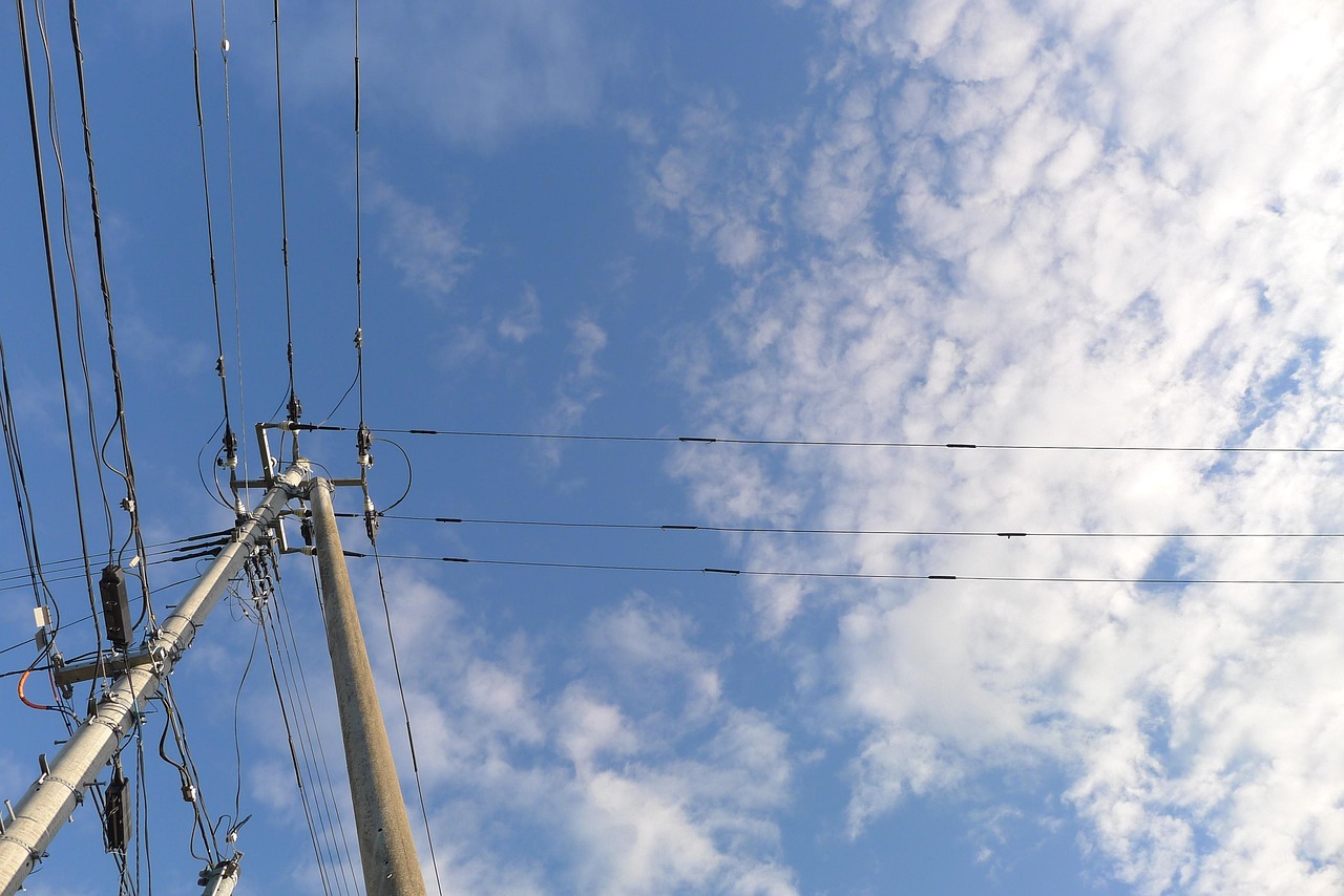 sky, nature, pole, electrical wire
