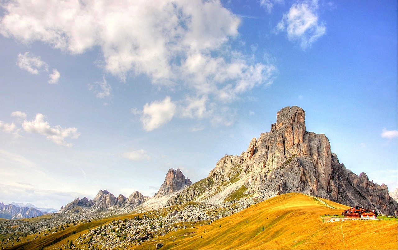 ra gusela, dolomites, mountains, italy, alps, landscape, alpine panorama, outlook, nature, rock, belluno, alm, giaupass, karg, summer, clouds, panorama, mountain pass, rubble field, top, hike, climb, unesco world heritage, stone, viewpoint, tourism, meadow, heaven
