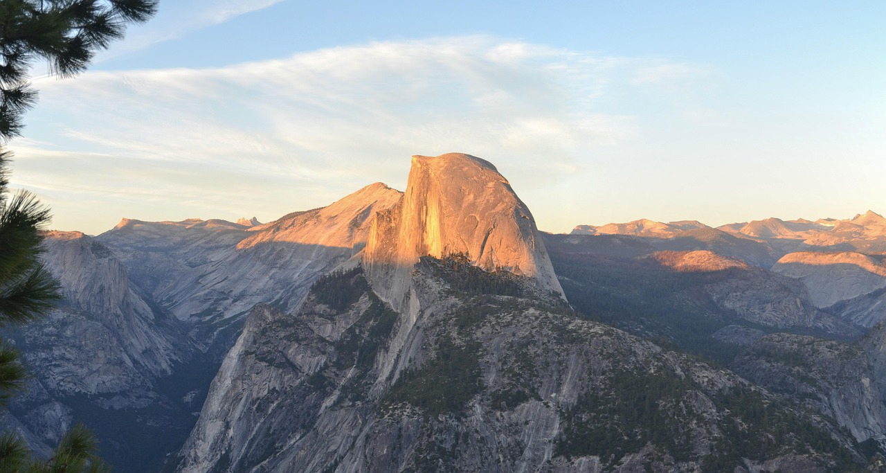 yosemite, helped dome, california, half-dome, national park, nature, usa, yosemite park, landscape, rock, idyllic, america, sunset, orange, outlook, heaven, mountain, foresight
