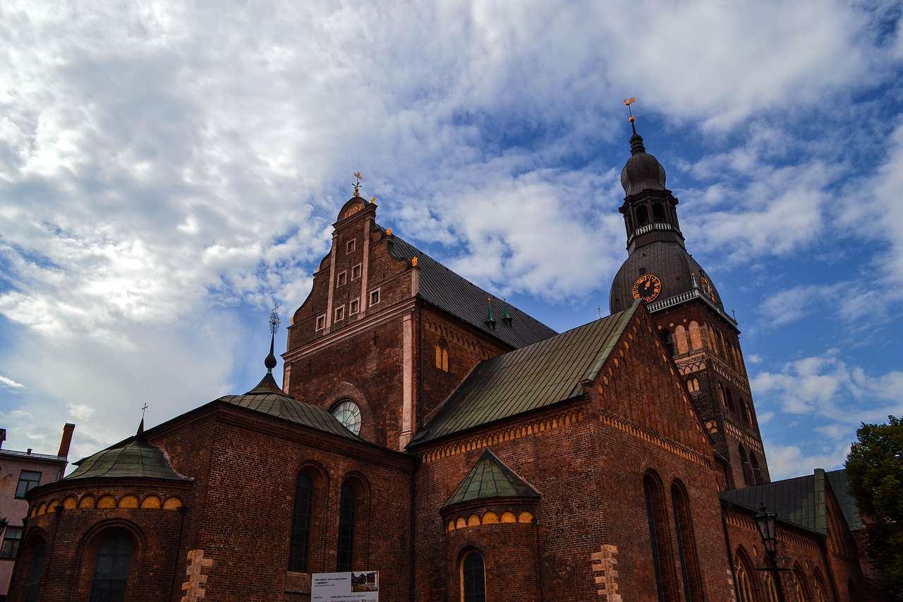 riga, old city, architecture, nature, sky, spire, roof