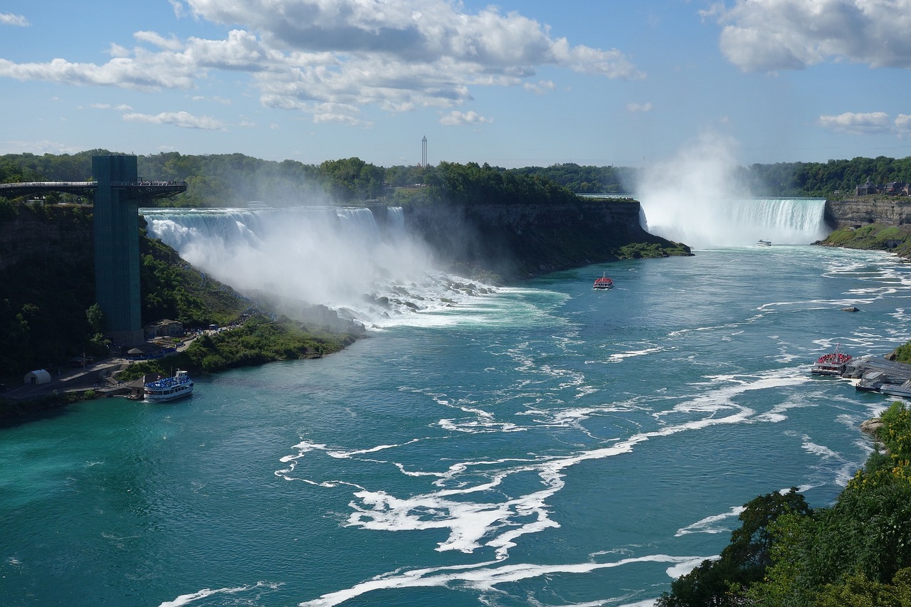 niagara, wasserfall, niagara wasserfall, niagara fälle, wasserfälle, kanada, gischt, niagarafälle, wasser, niagara falls, ausflugsziel, fälle, sightseeing, usa, sehenswürdigkeit, grenze, wasserkraft, natur, boot, feucht, wild, fluss, landschaft, stimmungsbild