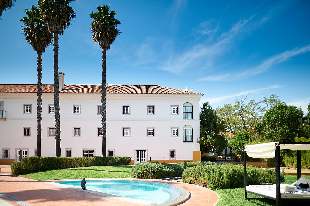 hôtel, palmiers, architecture, vacances, bassin, paradis, soleil, imeuble, l'été, nature, complexe hôtelier, maison