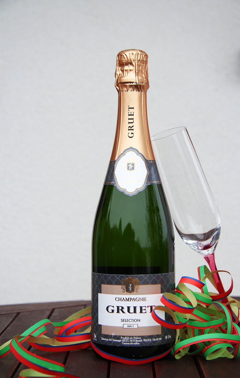 wine, bottle, drink, champagne, streamer, carnival, glass