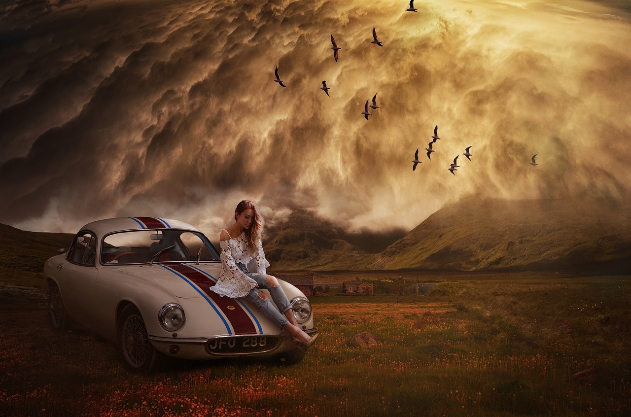 пътуване, на открито, превозно средство, залез, природата, приключенски, photoshop, буря, fantasy