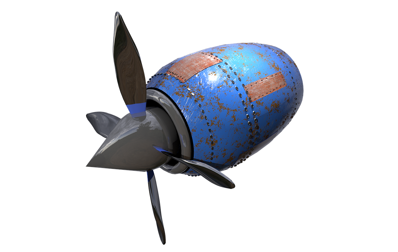 propeller, turbine, rotor, aircraft engine, engine, drive, aviation, metal, wing, rust, old, weathered, repair, mending, rivet, mend, rendered, blue, 3d model