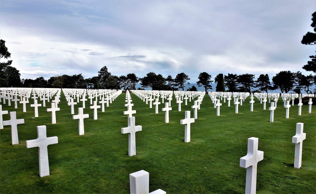 france, normandy, cemetery, cross, falls, tomb stone, lawn, tomb, burial, green