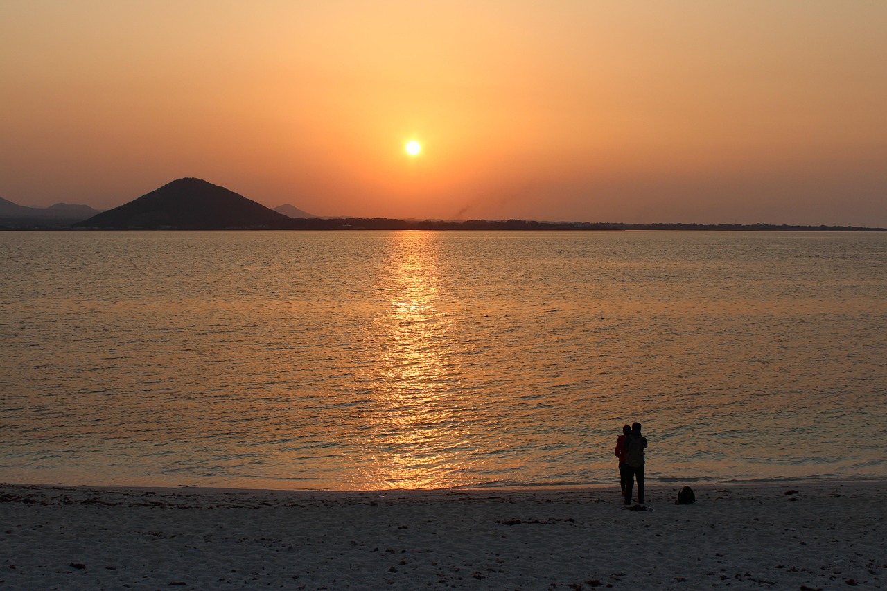 sunset, the body of water, dawn, sea, ocean, nature, jeju island, jeju, udo island